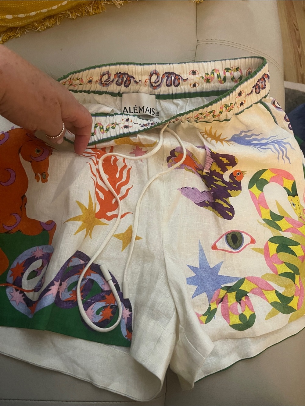 NWOT - Alémais Multicolor Printed Linen-Blend Shorts - Cream Base